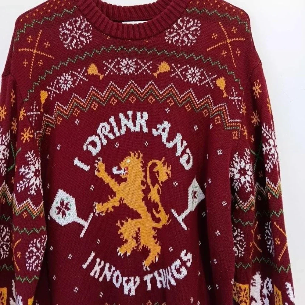 Game of Thrones Sweater Mens XL Red I Drink And I Know‎ Things Ugly Christmas